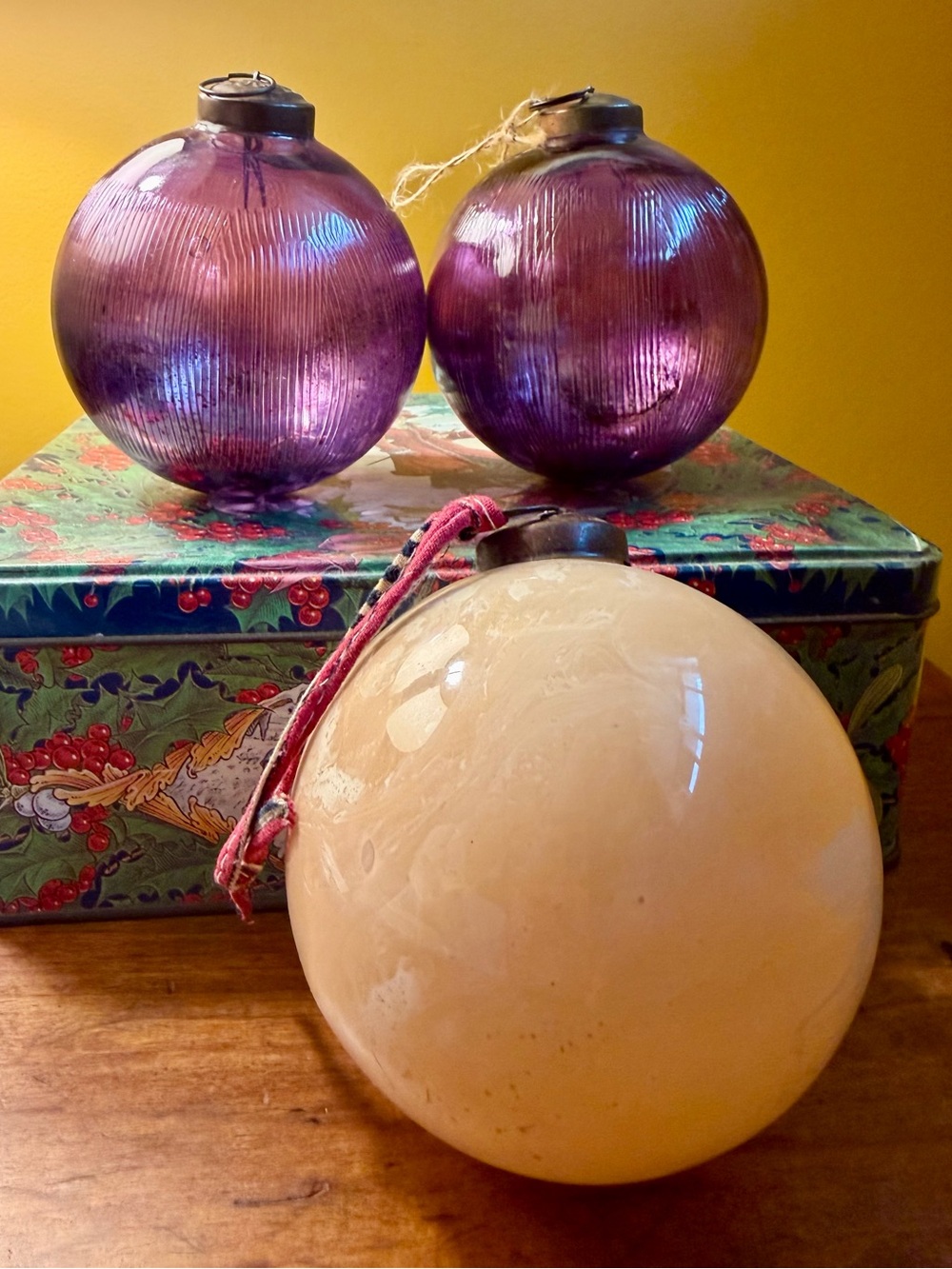 Anthropologie Lg Glass Ball/Globe Christmas Ornaments - Lot of 3